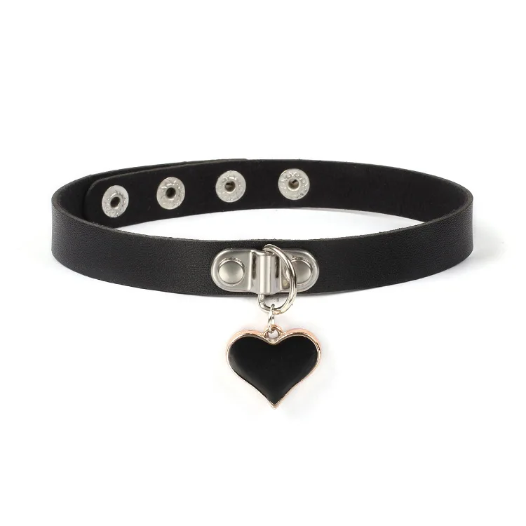 

Punk Heart Pendant PU Leather Choker Necklace for Women Girl