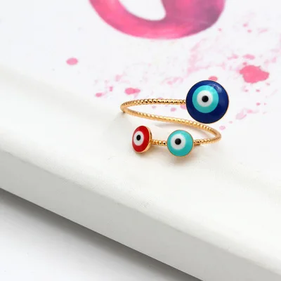 

Newest Fashion Open Adjustable Dripping Oil Blue Eyes Finger Ring Gold Plated Three Evil Eyes Ring for Women Party
