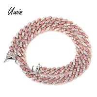 

Fashion 9mm Pink Cubic Cuban Link Chain Rose Gold Plated CZ Women Jewelry Necklace