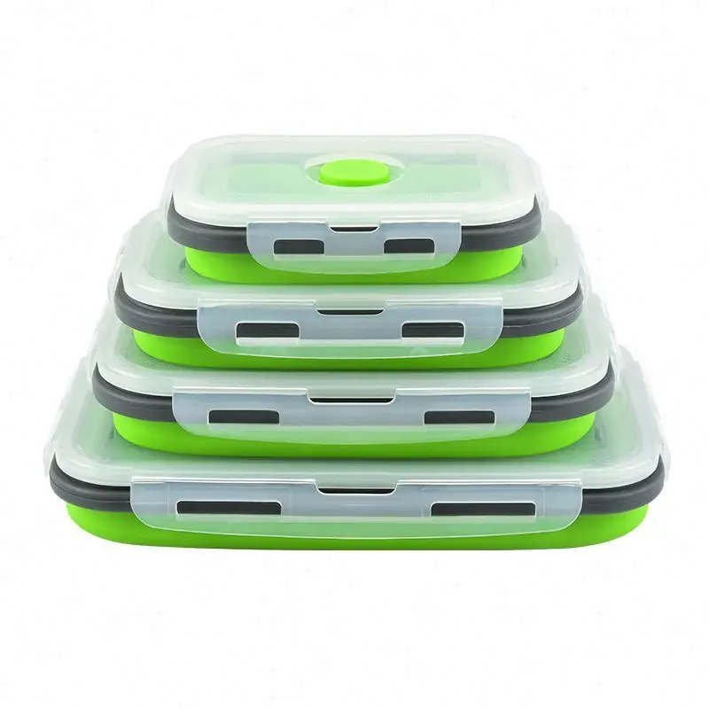 

Food Folding Silicone Storage Containers Collapsible lunch silicone box With Fork