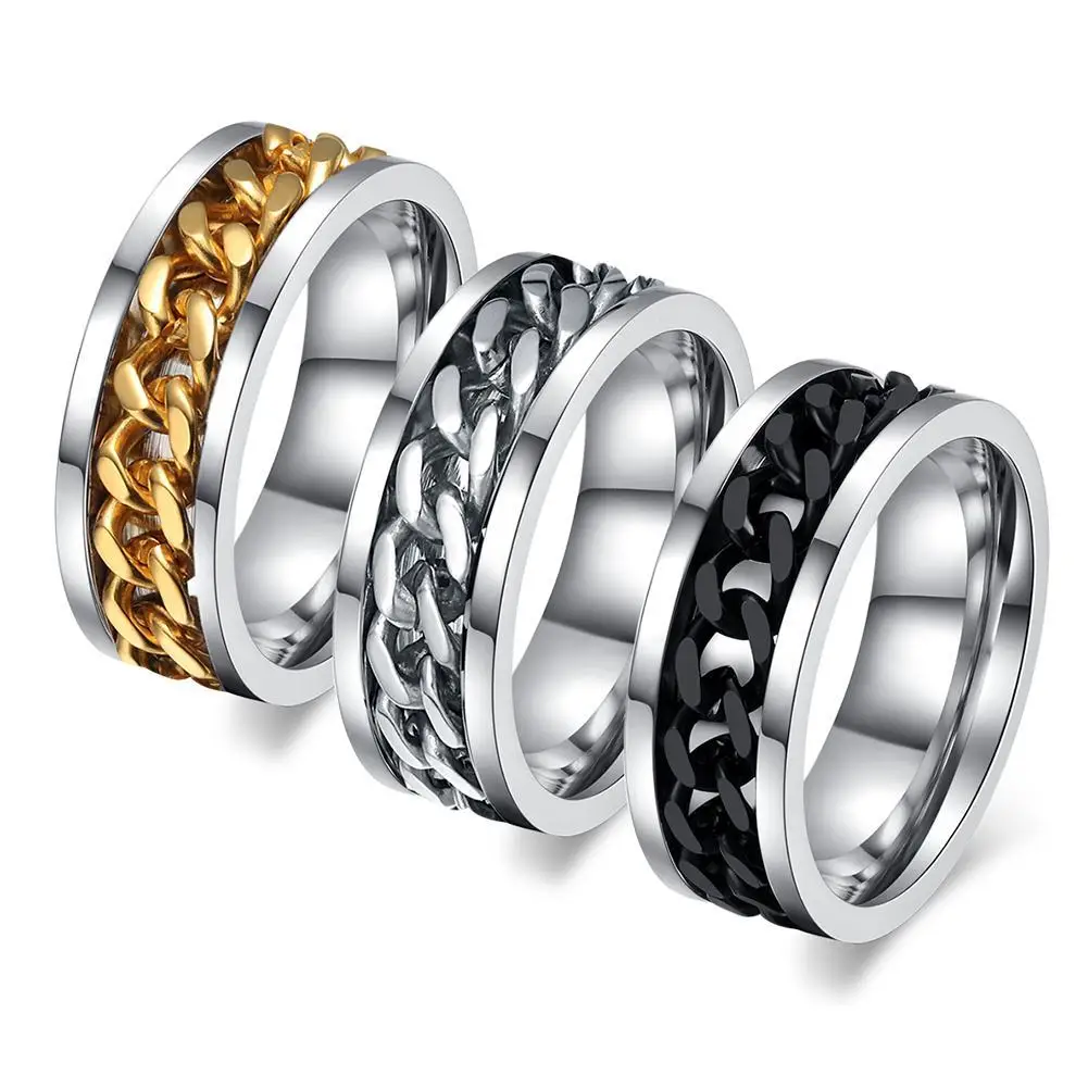 

Punk Chain Ring Jewelry Stainless Steel Solid Spinner Ring Mens Personalized Ring Band OEM/ODM Accept