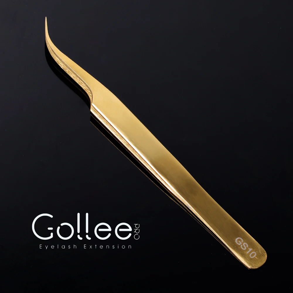 

Gollee Gold Personalised Wholesale Curler Individual Custom Private Label Eyelash Extension Tweezers Eyelash Tweezers, Gold plated tweezer