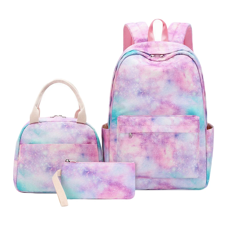 

Backpack Set For Girls 3 Set Starry Sky Graffiti Print Children School Bag Lightweight Waterproof Backpack For Kids