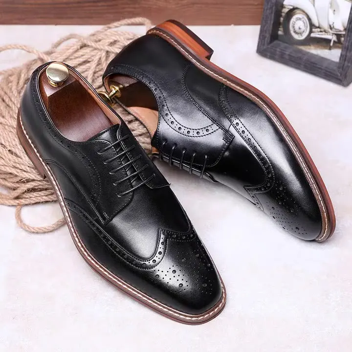

S0002B 2021 High quality new style retro breathable non-slip comfortable cowhide leather men's genuine leather shoes