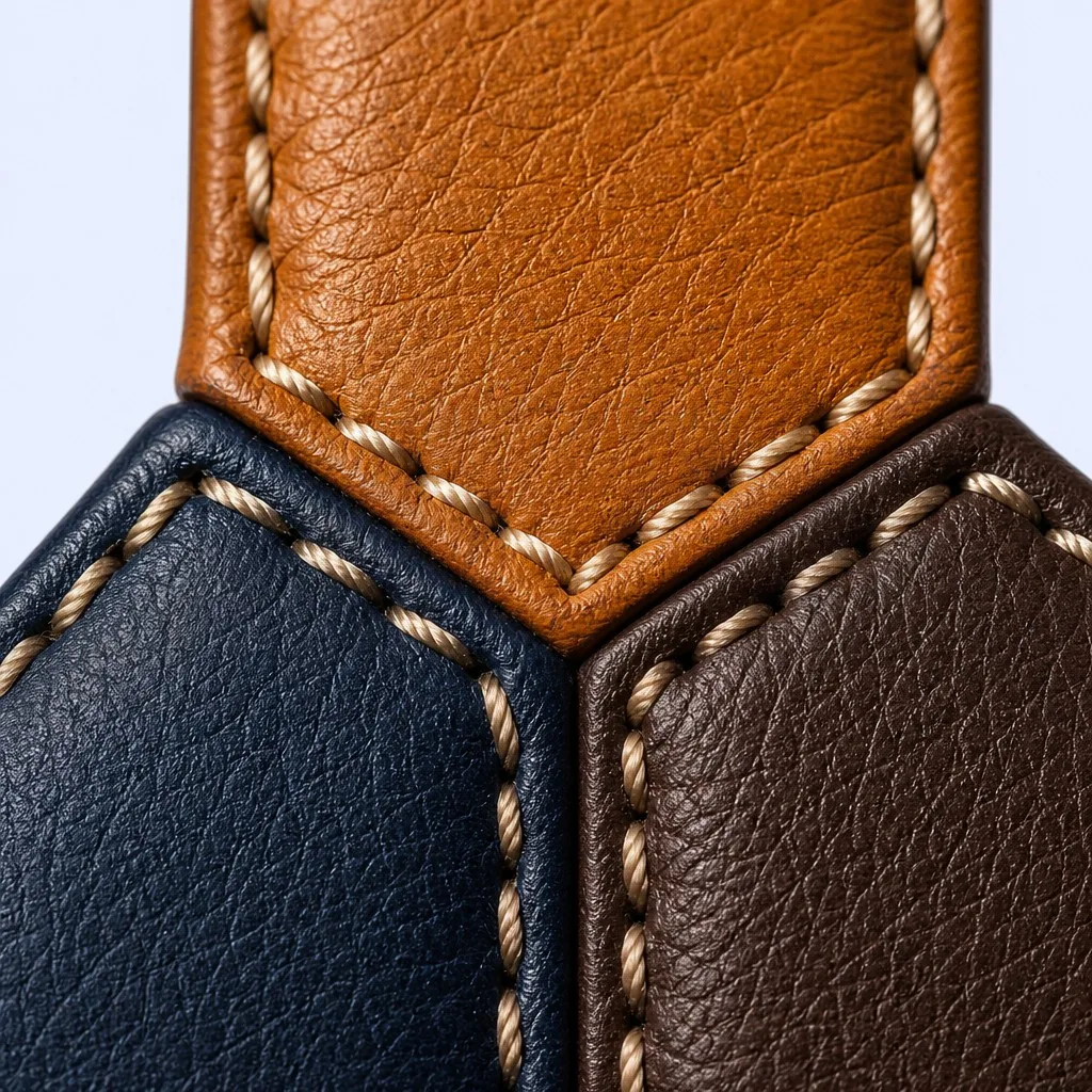 Leather stitching and panel seam close-up detail
