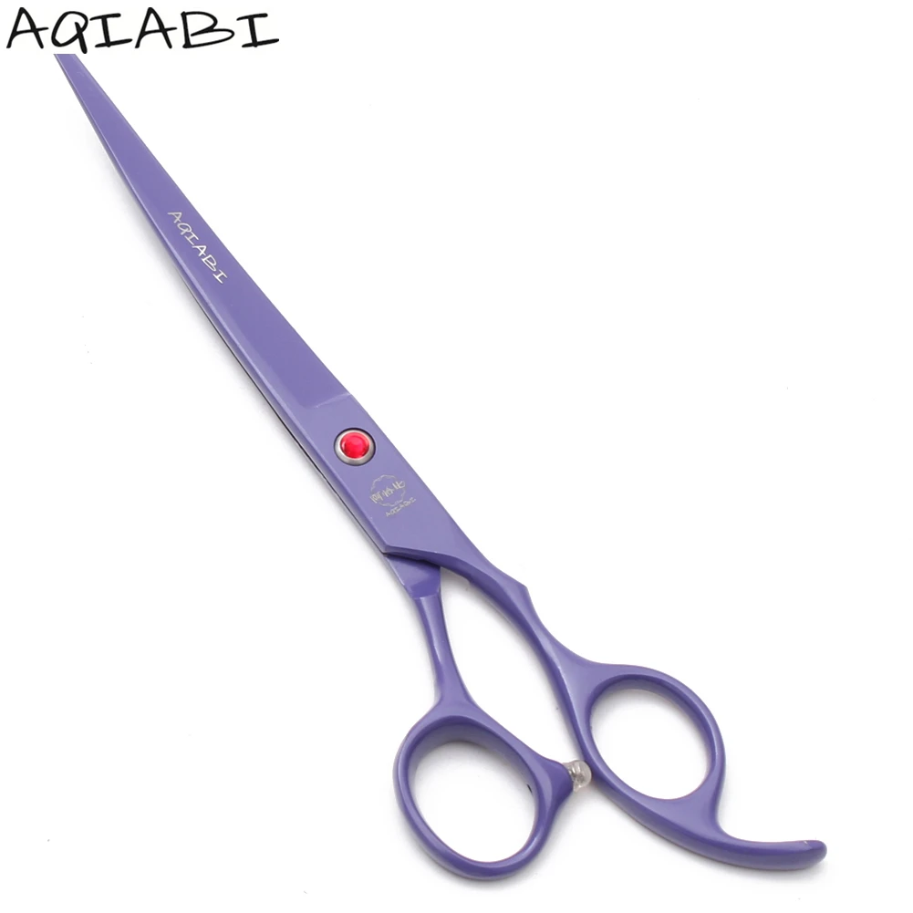

Dog Curved Scissors 7" AQIABI Japanese Steel Up Curved Shears Pet Scissors A4103, Red handle