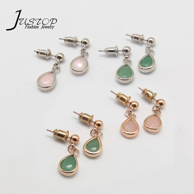 

New Jewelry Water Drop Green Aventurine Rose Quartz Four Style Natural Stone Earrings, As picture