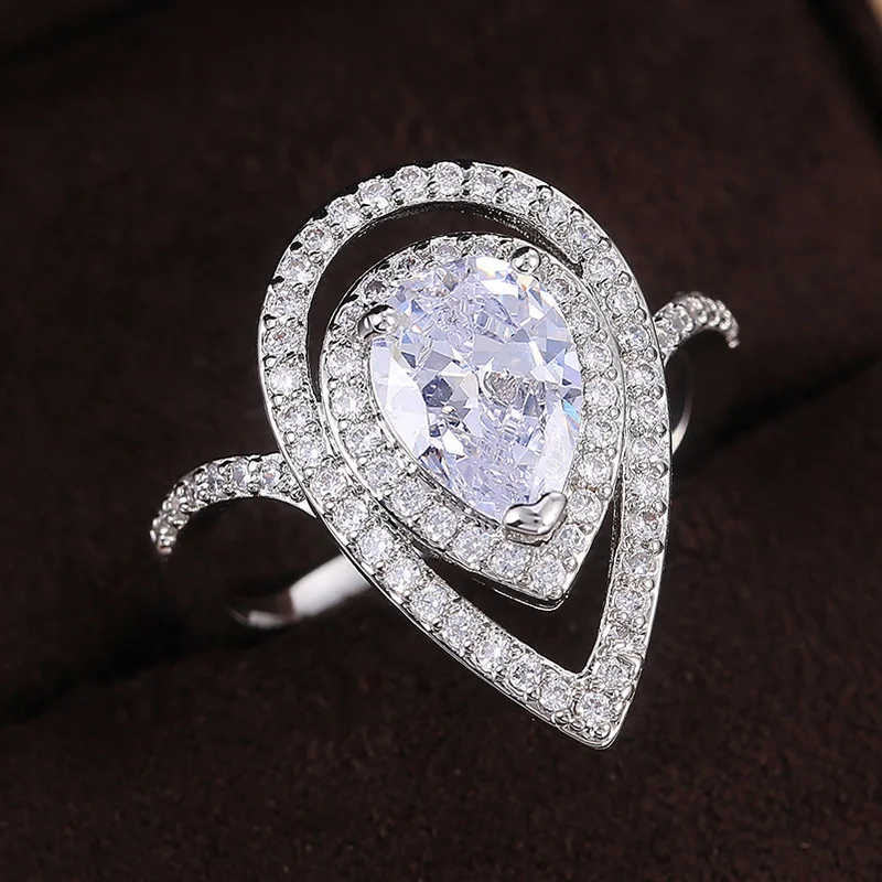 

Big Pear Shape Women Ring Shiny Luxury Bridal Wedding Engagement Ring Fine Anniversary Gift Top Quality Trendy Jewelry