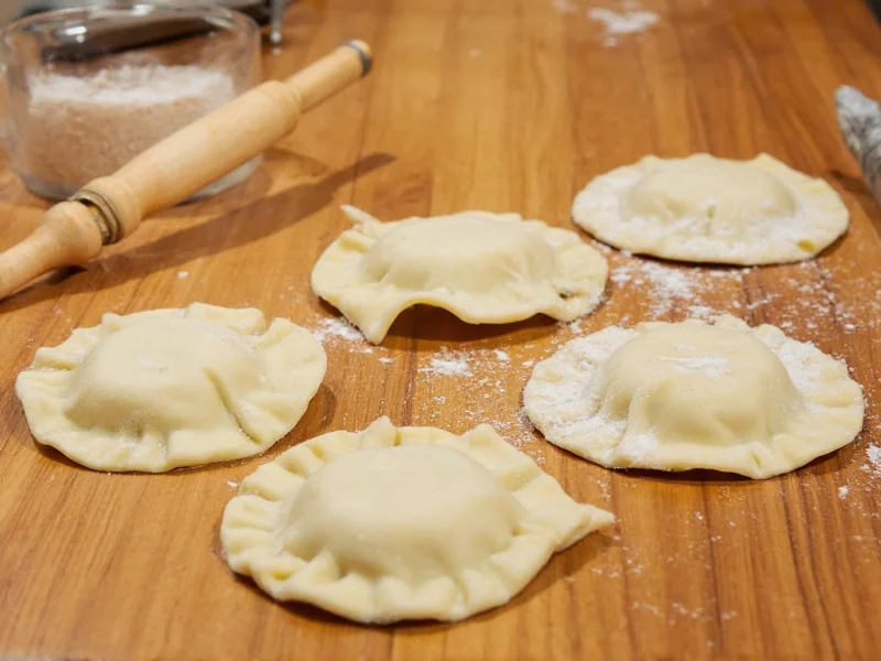 Homemade ravioli tools on wooden counter