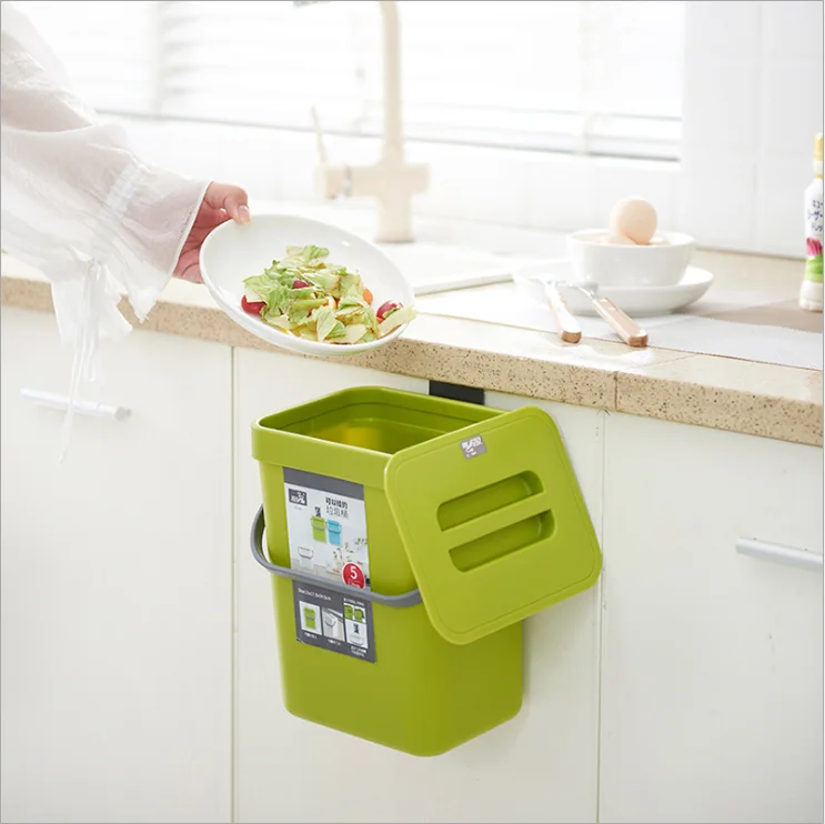 

Ebay de 3L Creative punch free wall type sorting trash can household kitchen cupboard door with cover hanging garbage can