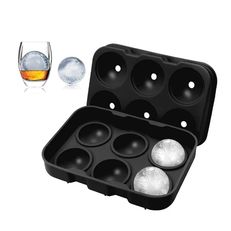 

Amazon Hot Selling Silicone 6 Cavities Circle Ice Ball Cube Mold Tray with Lid, Customized
