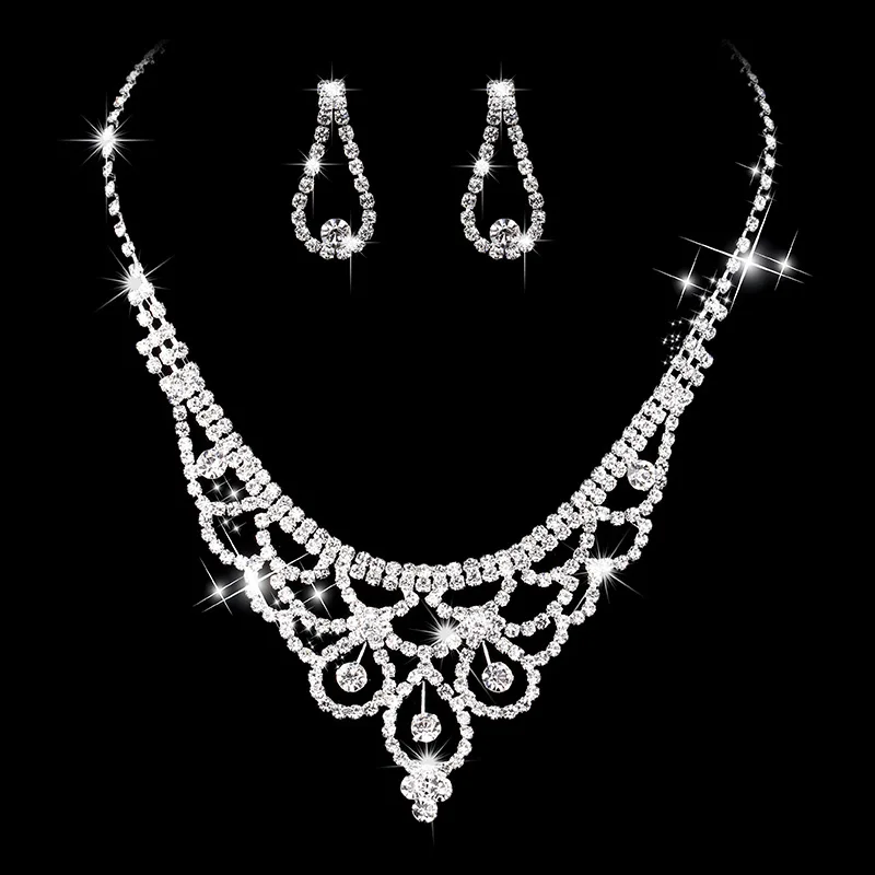 

Luxurious Bridal Wedding Necklace Earrings Claw Zircon Chain crown White Gold Plated Fashion Women bridesmaid ACC Jewelry Set