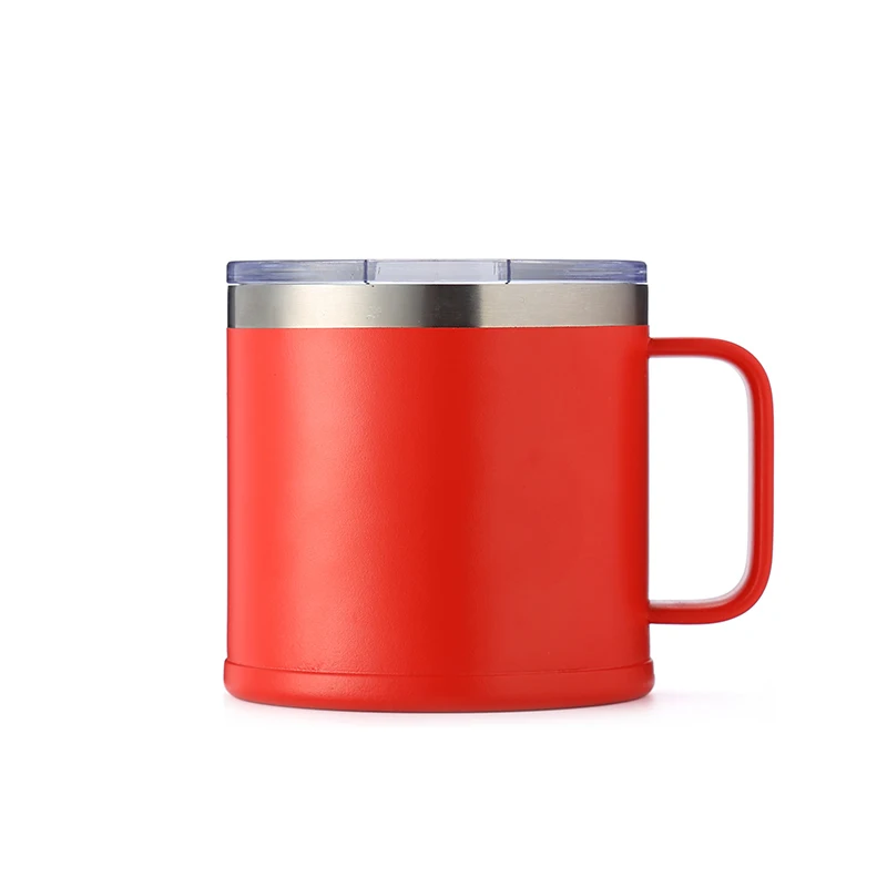 

Customized color 14oz double wall stainless steel wine mugs coffee cola cold drinks tumblers cups with pushing piece lid