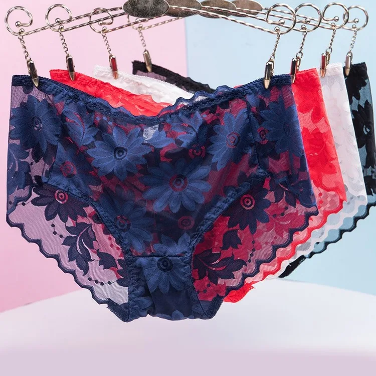 Customized Wholesale ladies Sexy Lingerie Underwear women's lace panties mid rise factory price