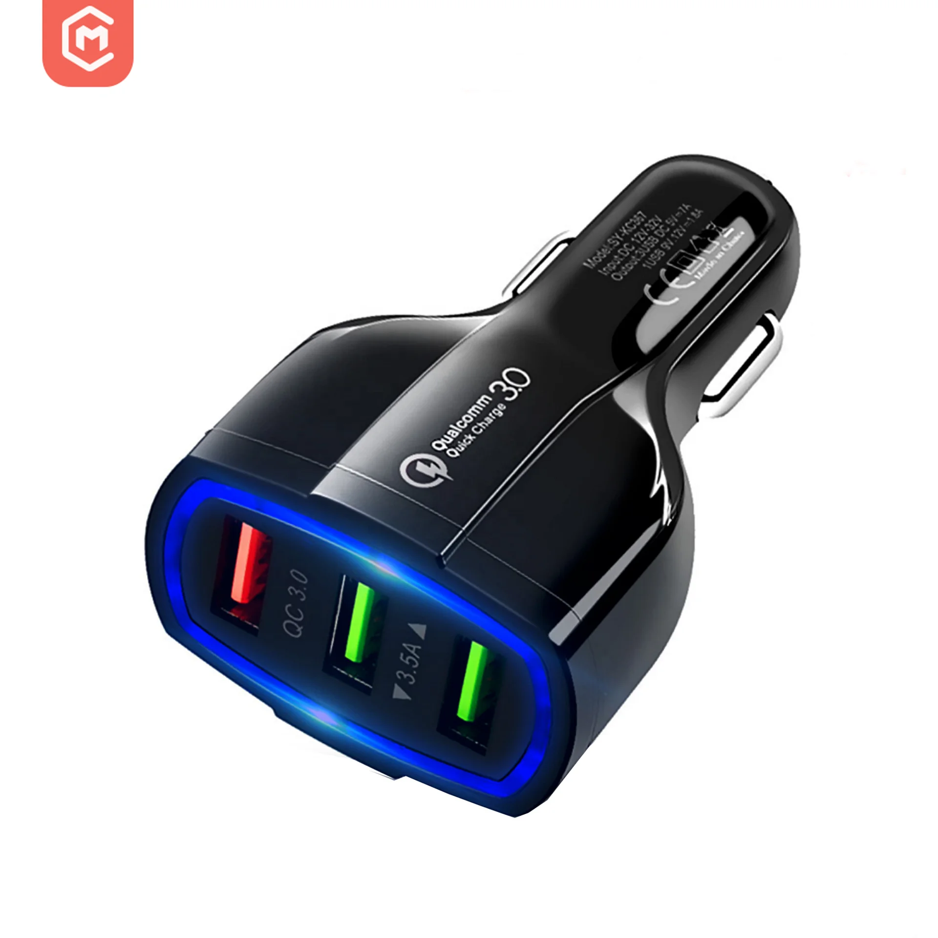 

Quick Charge QC3.0 5V 7A 3 Port Usb For Iphone Samsung Xiaomi Car Charger, Black/white