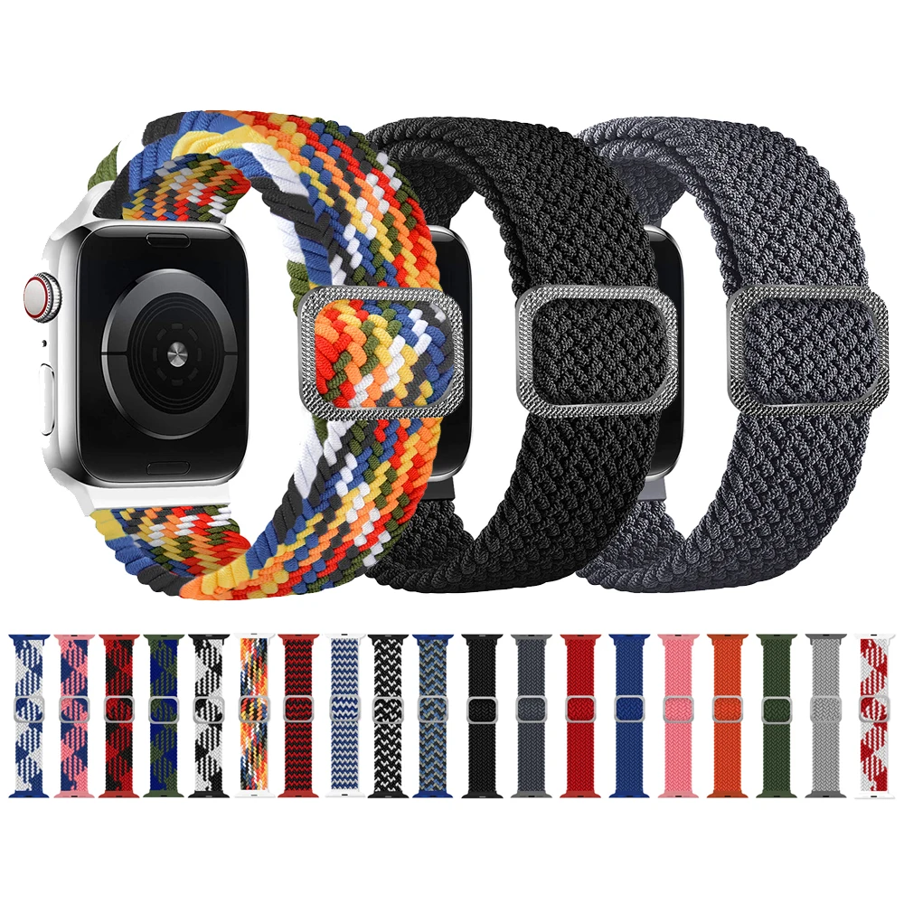 

ShanHai 2020 Braided Solo Loop Nylon Fabric Strap For Apple Watch Band Elastic Bracelet for iWatch Series 6 SE 5 4 3, Multi-color optional or customized