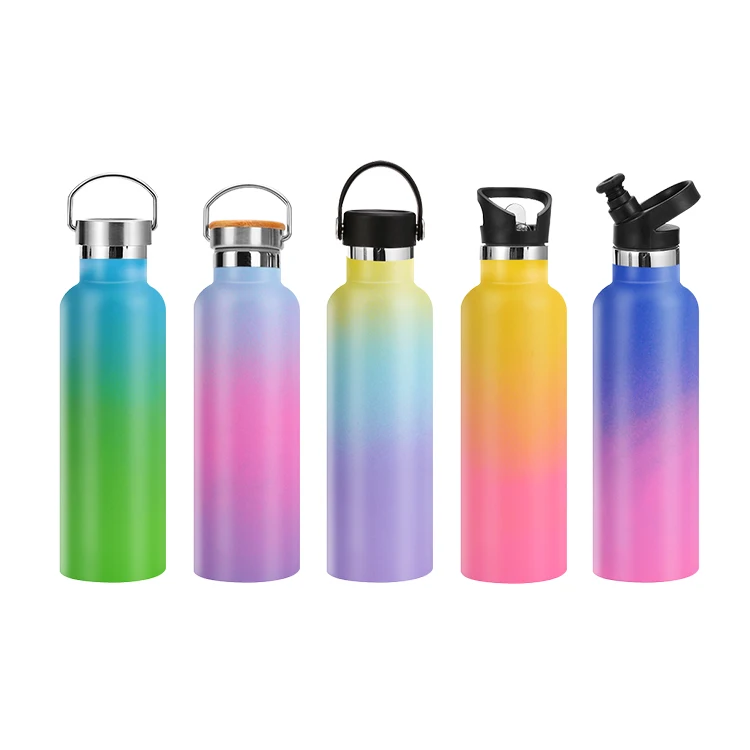 

Big Capacity Multi Gradual Change Colour Water Bottle Double Wall Vacuum Flask Cup Stainless Steel Space Bottles, As picture