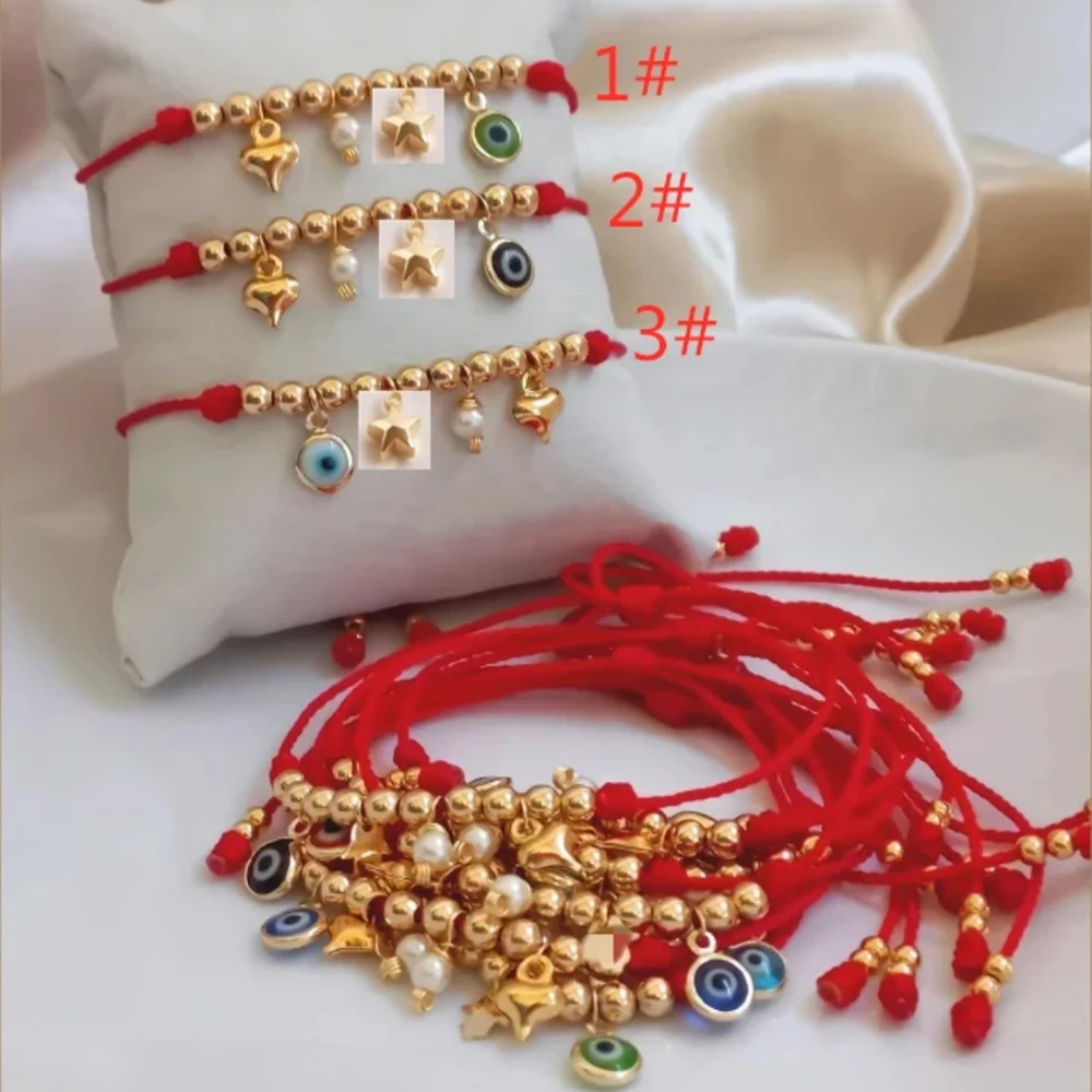 Go2boho Red Friendship Bracelet Women Charm Evil Eye Star Love Heart Beach Girl Gift Fashion Jewelry Gold Plated Bead Bracelet