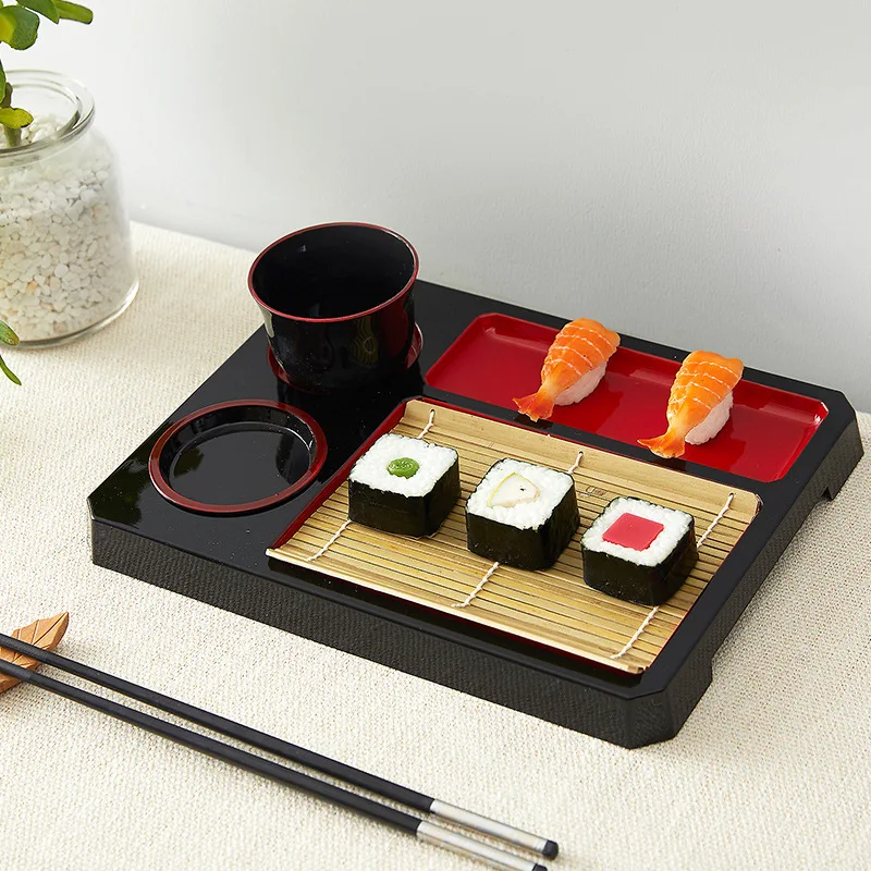 

Black Soba Seiro Plate Traditional Sushi Japanese Meal With Cold Soba Noodles Tray Set