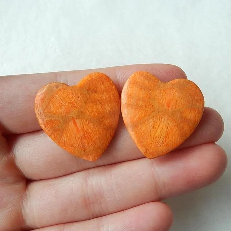 

25mm Natural Orange Coral Heart Cabochon Pairs For DIY Jewelry, 100% natural color