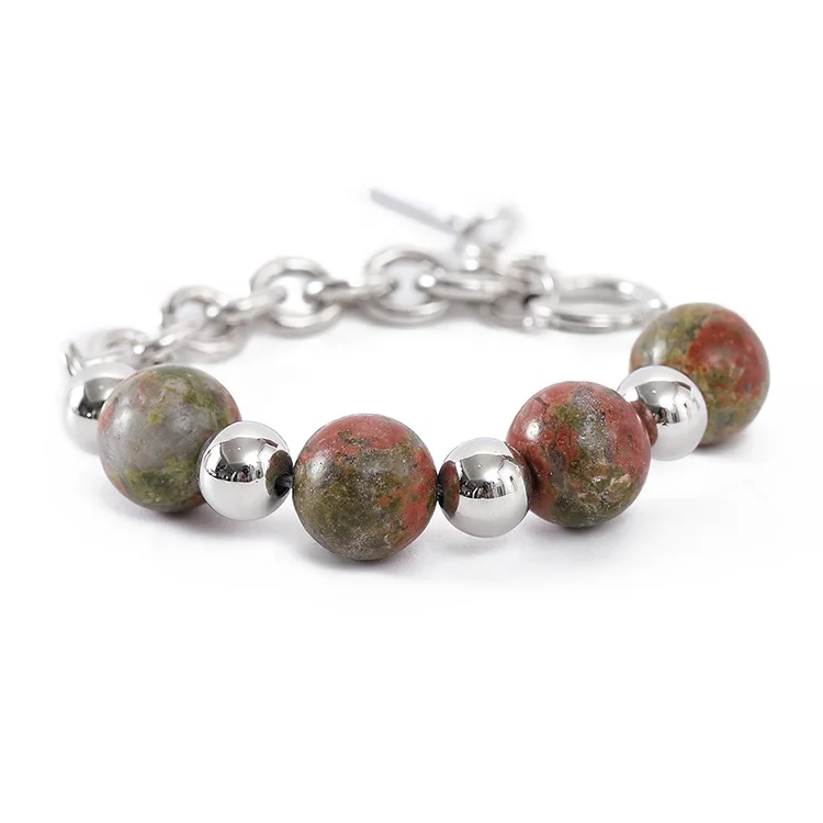 

Stainless Steel Bracelets Set Silver Plated Custom Logo Charm Bracelet Jewelry Natural Stone Bracelet