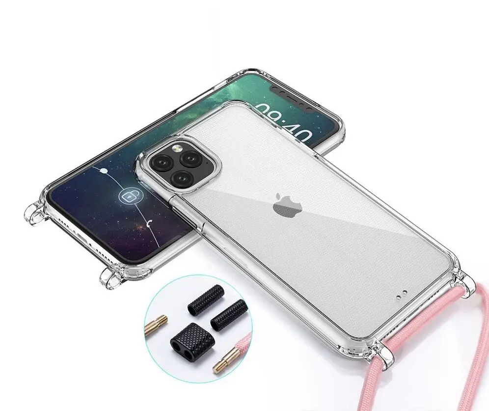 

New Design Modular Necklace Strap With Metal For iPhone 11 Pro Max Super Clear Case Custom Patten For iPhone Case, 3 colors