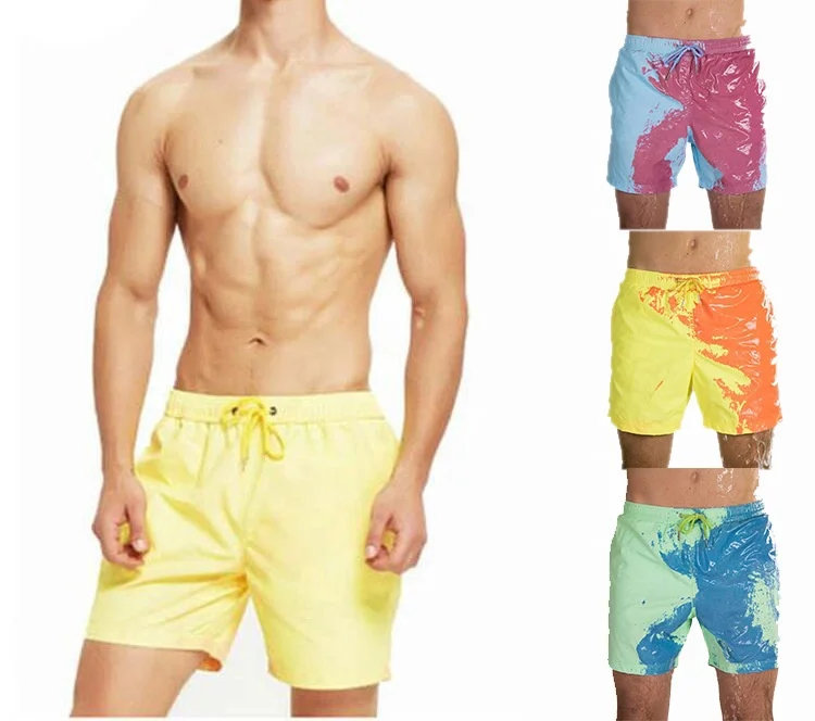 

Summer Microfiber Fabric Color Change Polyester Swimming Trunks Men Board Shorts Surfing Swimwear Beachwear, Multi-colors