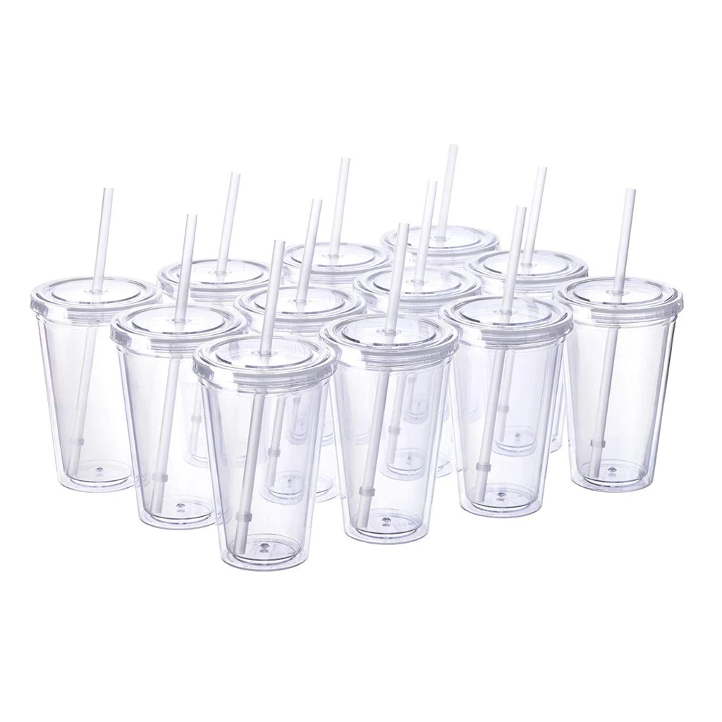 

BPA free 22oz reusable double wall plastic cups skinny clear acrylic tumbler with lid and straw, Customize