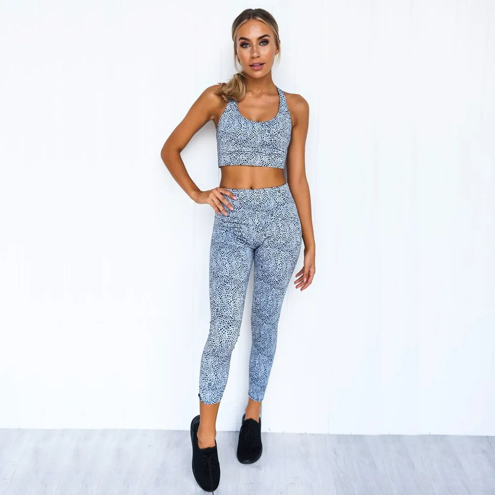 

2020 European and American cross border hot sale New Womens Wear spot printing sports yoga fitness suit, Customized colors