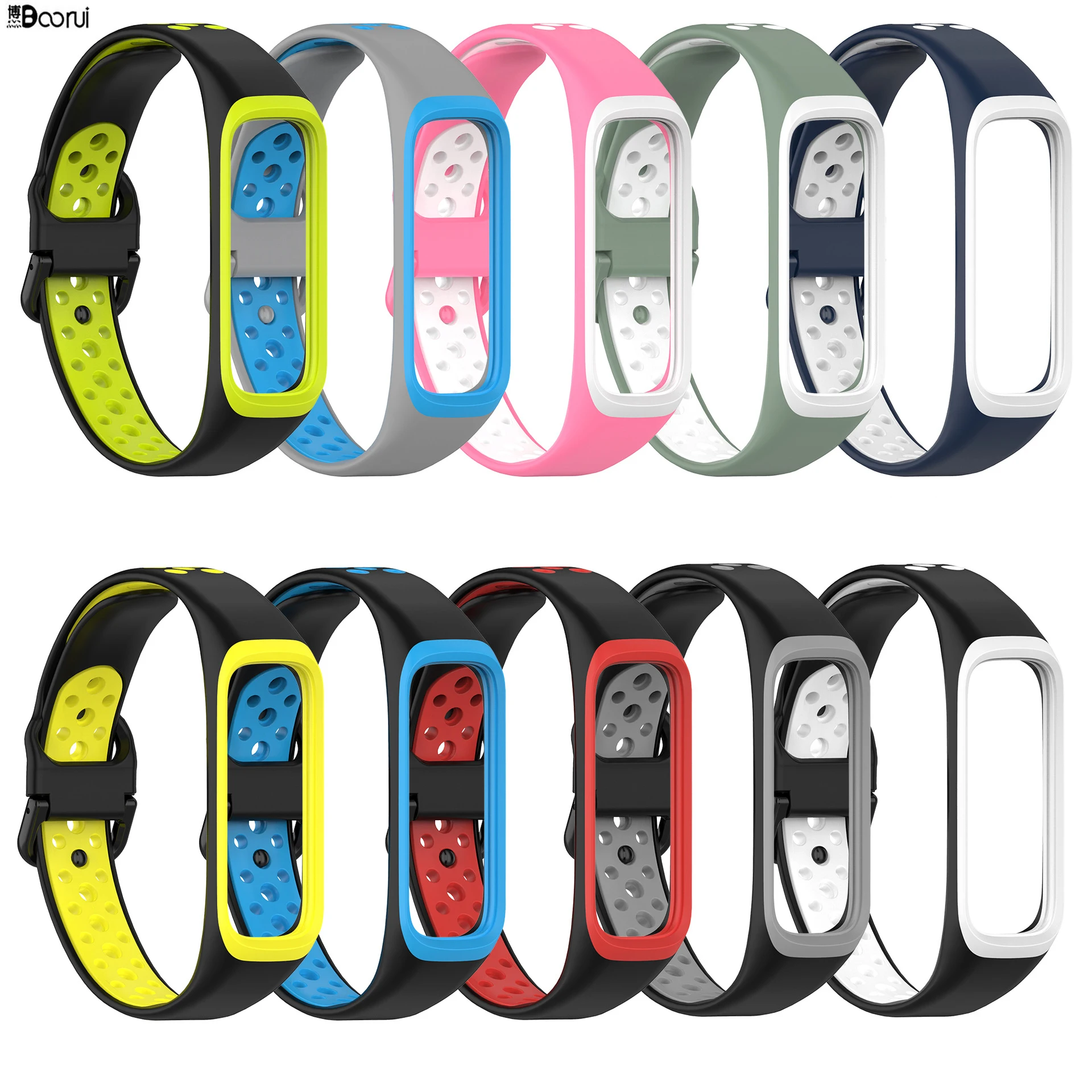 

BOORUI silicone double color galaxy fit2 strap SM-R220 replacement smartband for samsung galaxy fit2, 10 colors