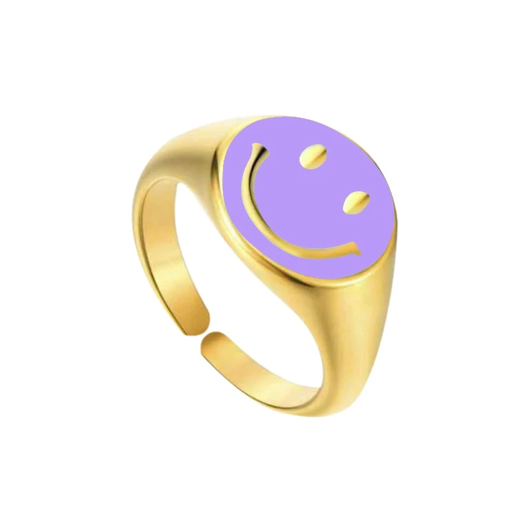 

ROXI 2021 new hot design trendy gold plated ring colorful smile enamel ring wholesale