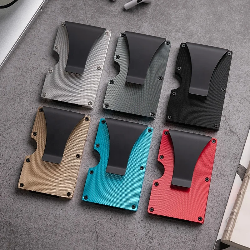 

2021 New Version Minimalist Wallet Carbon Fiber Card Case With Metal Money Clip Aluminum Wallet Rfid Credit Card Holder