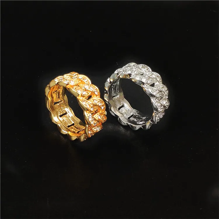 

New hip-hop men two-color electroplating micro-inlaid zircon ring Cuban chain ring, Picture shows