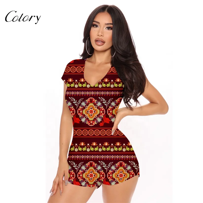 

Colory Sexy Adult Onesie Short Sleeve Tops For Women Printed Jumpsuits, Picture shows
