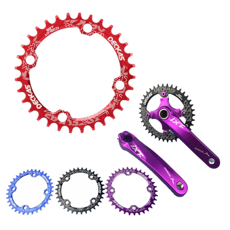 

32T34T36T38T bicycle crankset mtb bike positive negative tooth crank set 104BCD round oval single disc bicycle crank chainwheel, Black red blue green golden purple