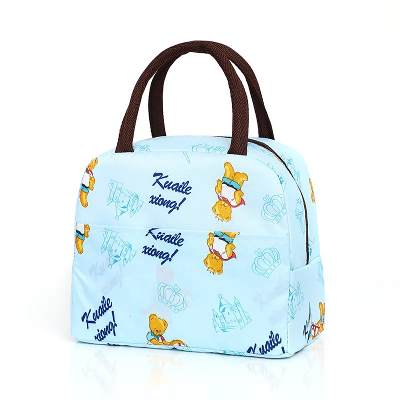 

2021 New Design Cotton Portable Carton Printed Blue Aluminum foil Lunch Cooler Bag for Women