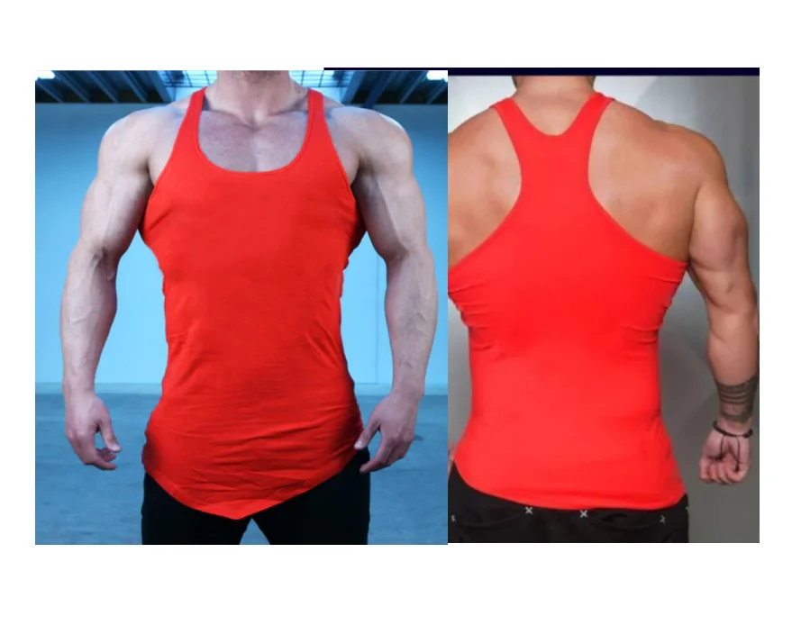 

Custom logo cotton jersey fabric sharp bottom men muscle training fitness wearing t back tan top