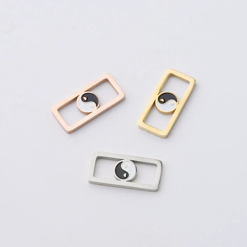 

7X15MMDIY Accessory Rectangle Stainless Steel Silver/Gold/Rose Gold TAI CHI YI NYANG Shape Connector Pendant Charms Pendant, Gold,silver,rose gold