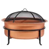 Outdoor Backyard Classics Cast Iron Wood Burning Fire Pit Cooking Steel Grill with Brick Copper Finish