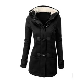 

Women's Spring Autumn Trench Coat Long Overcoat Female Hooded Coat Zipper Horn Button Outwear