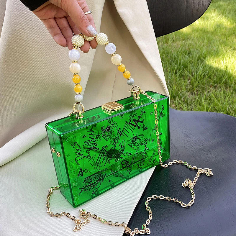 

Wholesale Summer Transparent Boxed Purse Handbag Women Acrylic Evening Clutch Bag, Yellow, black, white, red, green, pink, orange, purple, rose red