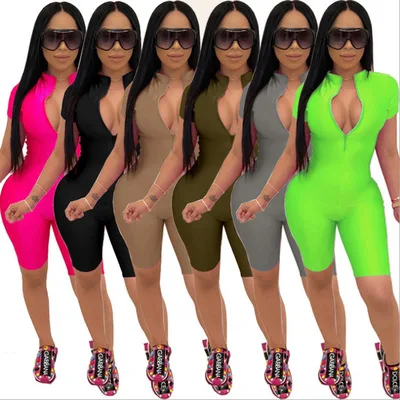 

Wholesale Women Jumpsuit 5Xl Sexy Zipper Shorts Joggings Rompers Siamese One Piece Sets Plus Size Clothing Jumpsuits