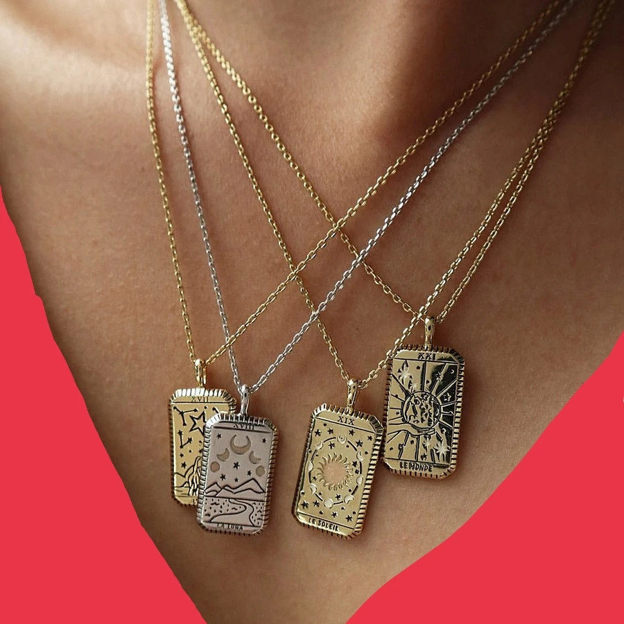 

18K gold plated Brass tarot card necklace pendant, Picture