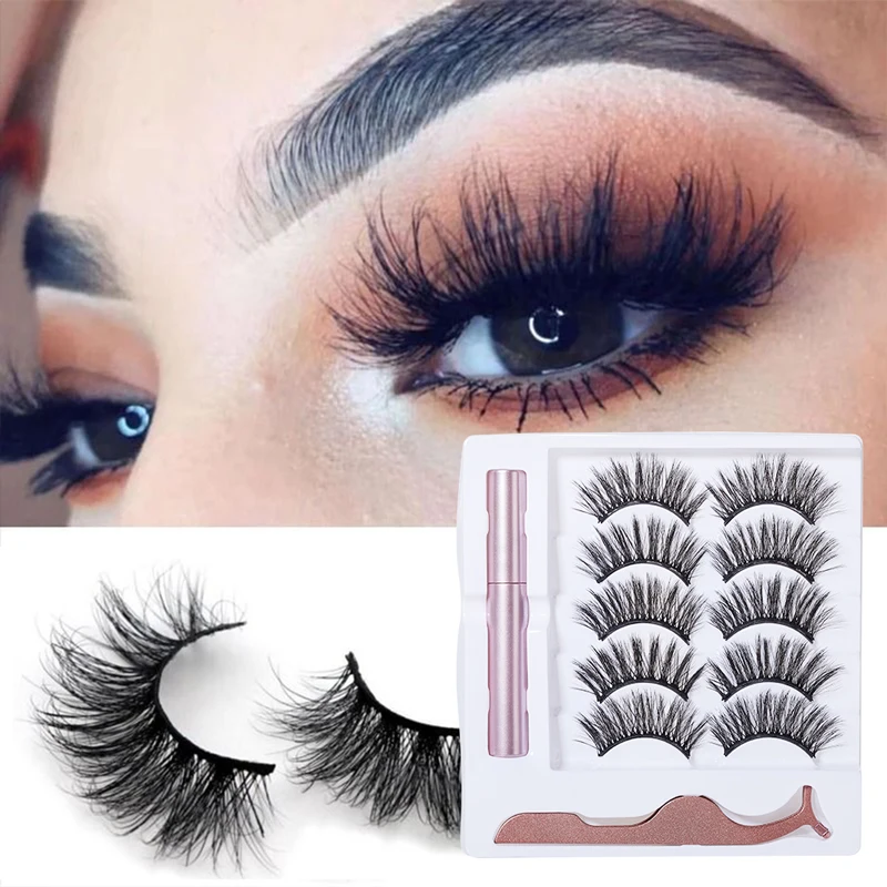 

Yelix 3D Lash Vendor Bulk Packaging 5 Pair 25Mm Mink Russian Volume Strips Invisible Magnetic False Eyelashes Set, Natural black