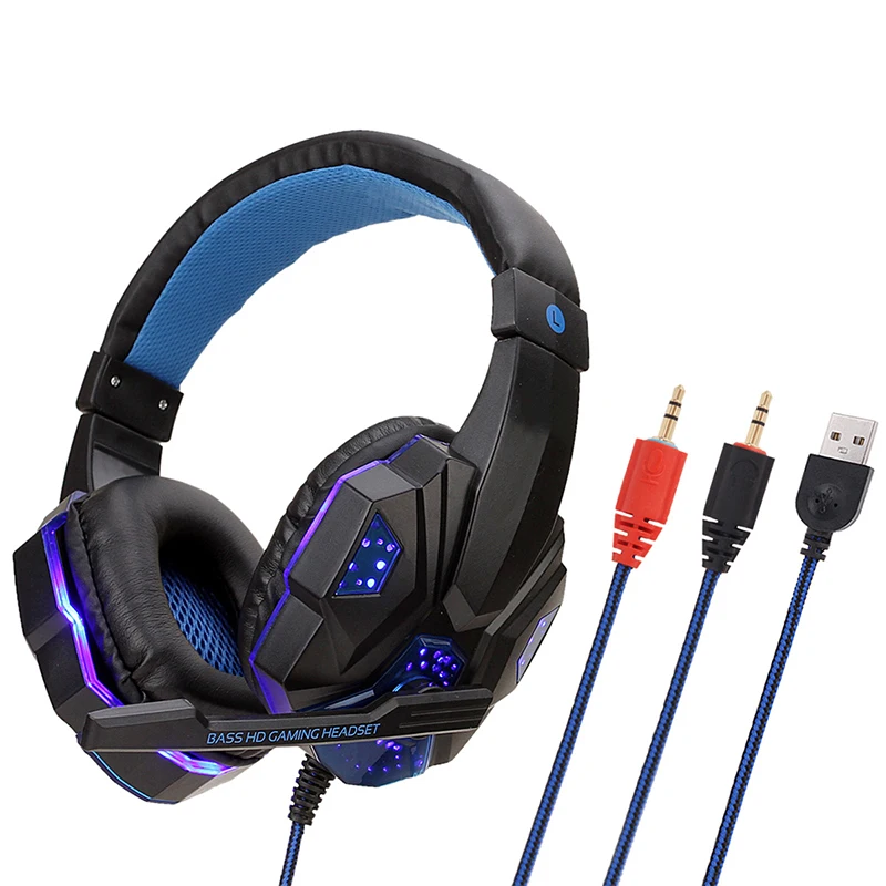 

USB Audifonos Gamer Wired Stereo OEM Gaming Headset Headphones for Xbox One PS4 PS5 PC with Mic LED, Red blue white