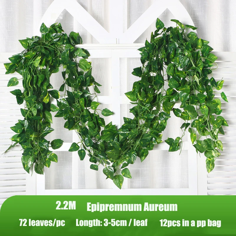 Party Wall Plastic Simulated Grape Leaf Vine Hanging Decor 2 Meter Long Green 