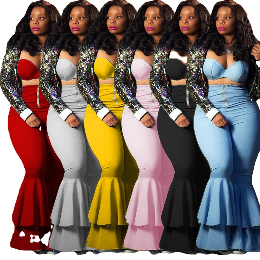 

Summer new women's sexy wrap chest flared pants set solid two-piece fashion trend women's wear