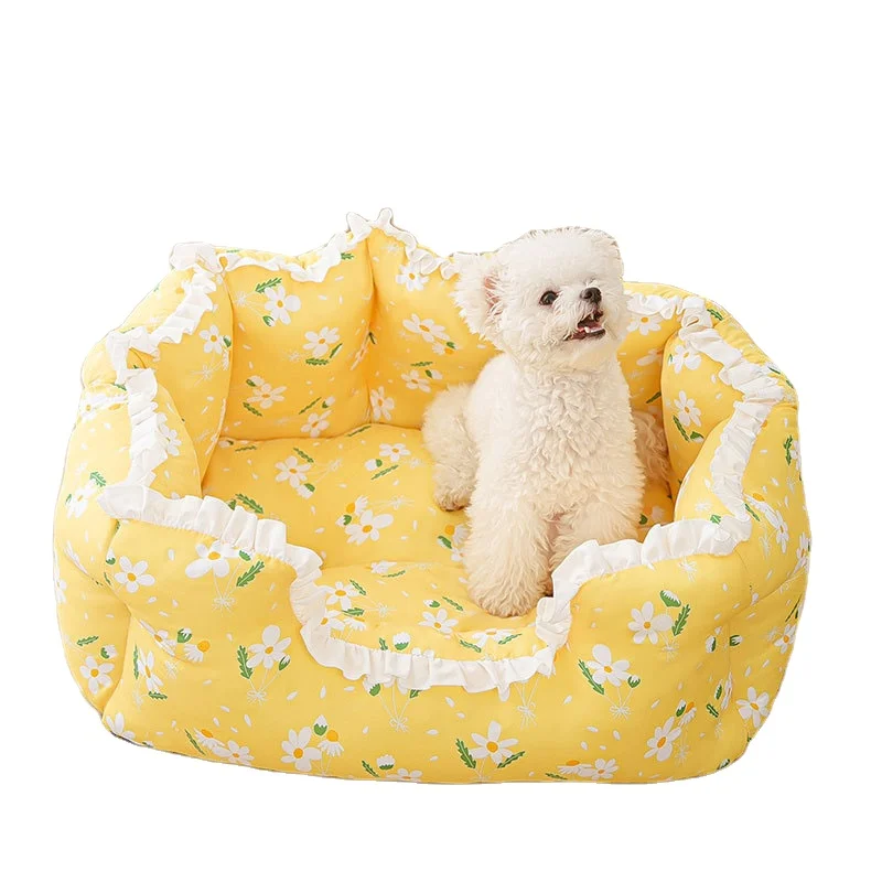 

Cute Flower Print Cat Dog Bed Sofa Cozy Summer Cool Nest Kennel Bed for Small Medium Cat Dog Teddy House Pet Supplies