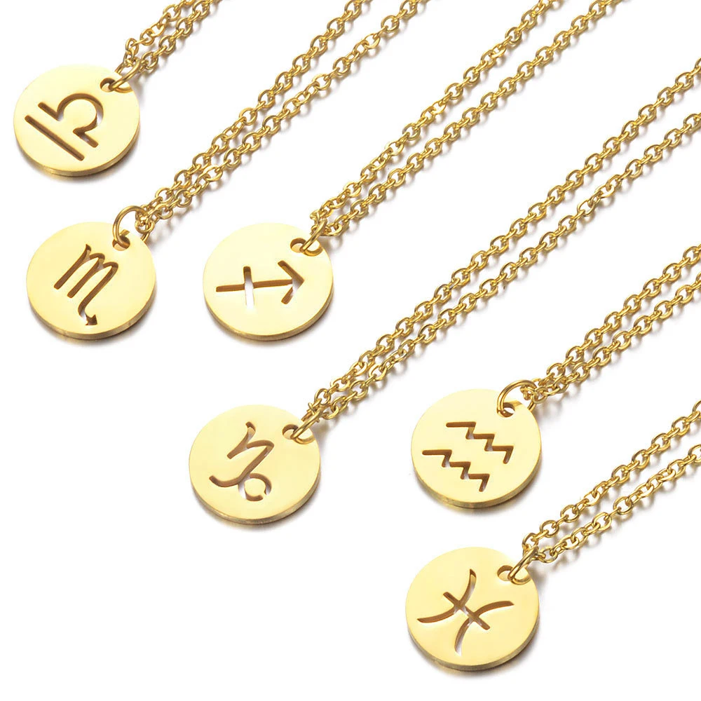 

Horoscope 18k Gold Plated Disc Coin Hollow 12 Zodiac Sign Pendants Designer Stainless Steel Charms For Bracelets Bulk