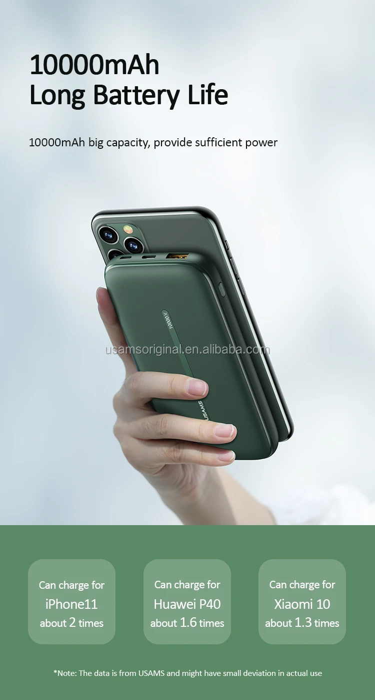 USAMS Compact High Capacity 10000mAh QC3.0 PD Power Bank Wireless Fast Charger 10W with Suction - ANKUX.COM